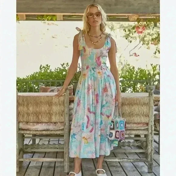 HUNTER BELL Pastel Floral Tie-Shoulder Scoop-Neck Midi Dress - Picture 7 of 8
